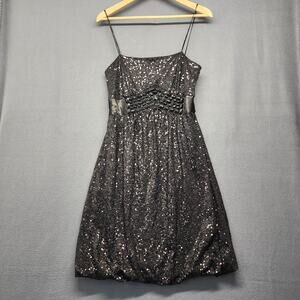 Cache Dress Womens 10 Black Sequin Beaded Cocktail Spaghetti Strap LBD Party Vtg